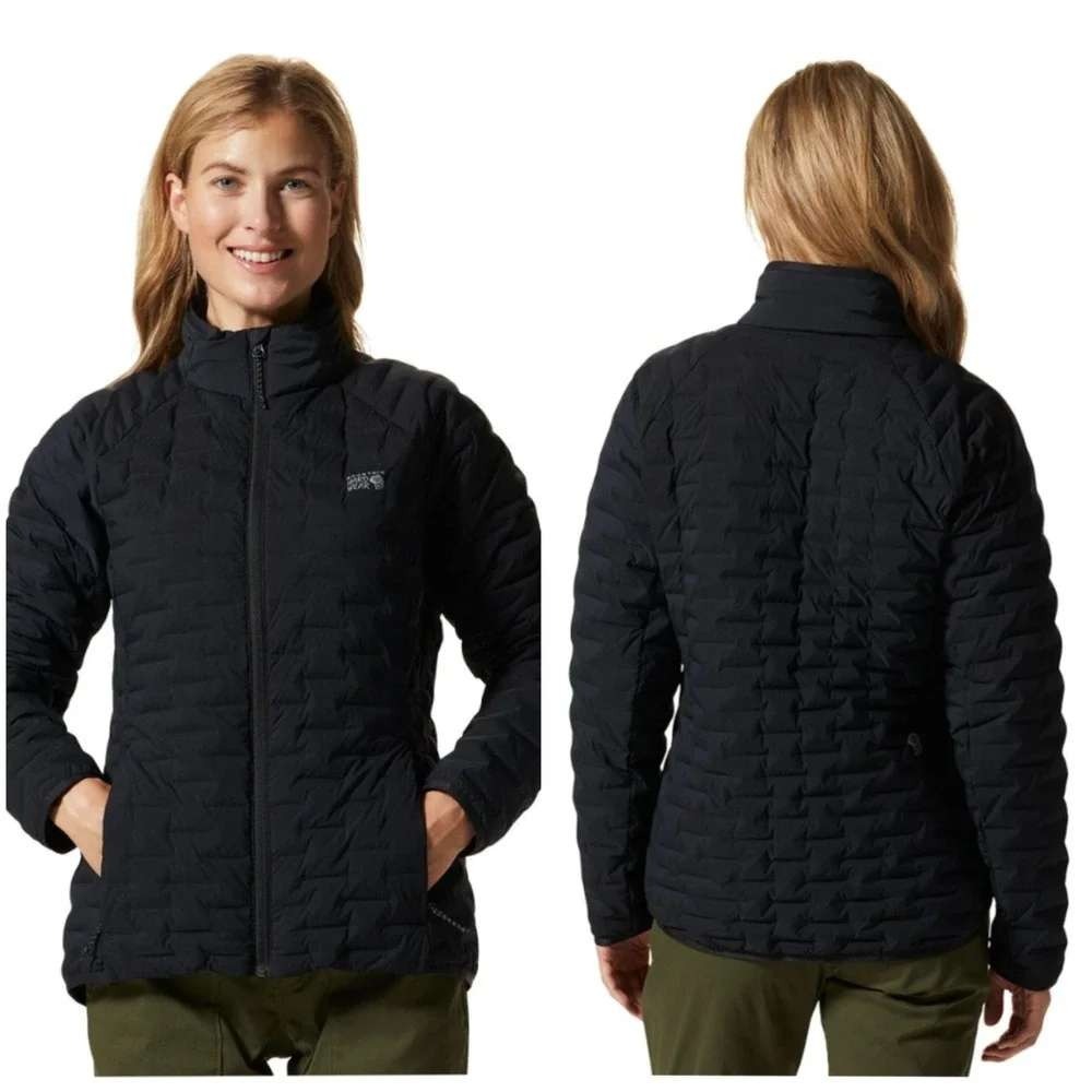 Mountain Hardwear StretchDown Hooded Jacket Womens XL Black Puffer Coat Packable
